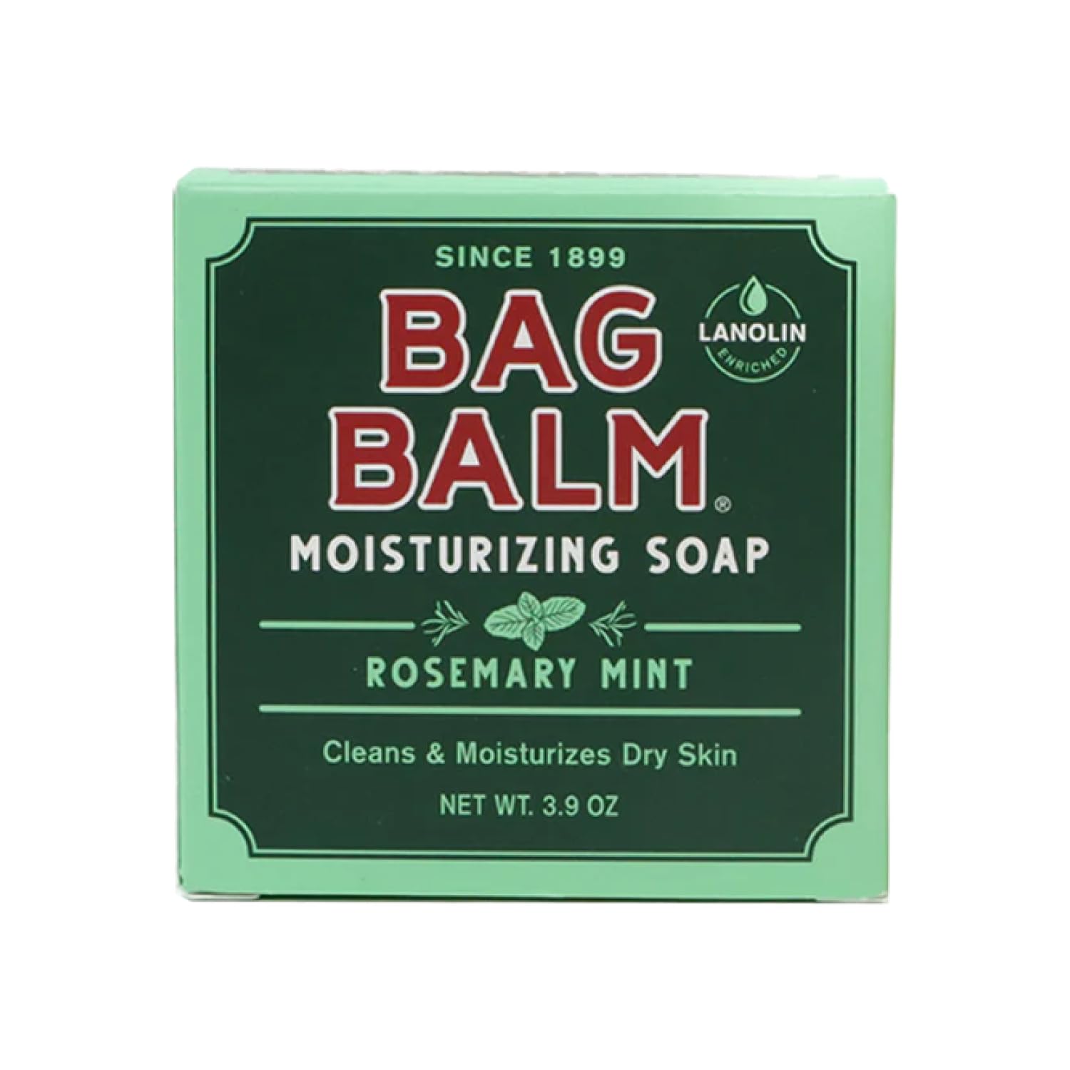 Bag Balm Moisturizing Bar Soap – Gentle Soap For Dry Skin With Lanolin – Hand & Body Cleansing Balm – Rosemary & Mint Scented Sensitive Skin Bar Soap – Natural Body Wash Bar – Made In The Usa 3.9 Oz