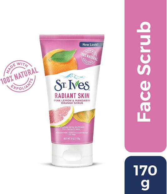 St. Ives Radiant Skin Face Scrub For Dull Skin Pink Lemon And Mandarin Orange Dermatologist-Tested Face Wash Scrub With 100 Percent Natural Exfoliants 6 Oz