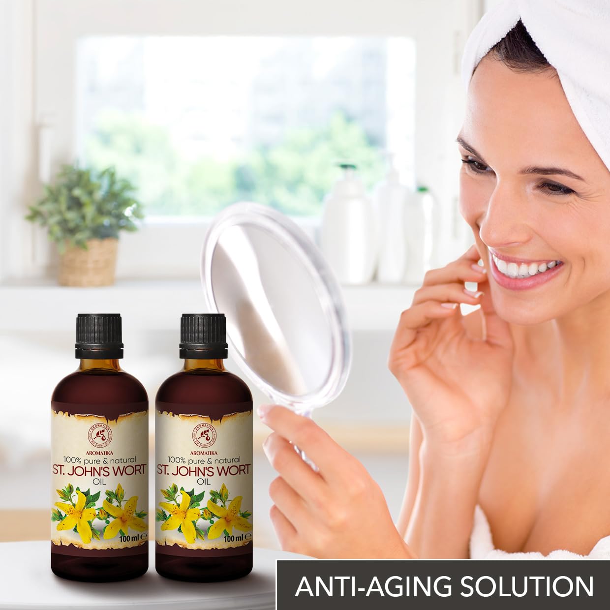 Aromatika St Johns Wort Oil 6.8 Oz (2 * 100Ml) - Hypericum Perforatum - Carrier Oil For Essential Oils - Oil For Skin - Hair Oil - Body Oil - Face Oil - Bath Oil : Health & Household