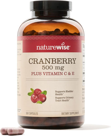 Naturewise Cranberry Extract Pills - 12,500mg* Cranberries with Vitamin C & Vitamin E - Urinary Tract Health, Bladder Health, Immune Support - Vegan, Non-GMO, Sugar-Free - 360 Capsules[6-Month Supply]