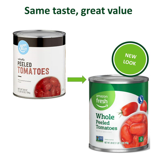 Amazon Fresh, Whole Peeled Canned Tomatoes, 28 Oz (Previously Happy Belly, Packaging May Vary)