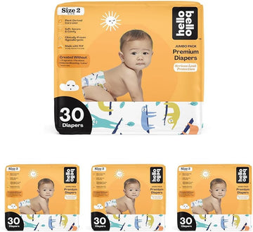 Hello Bello Premium Baby Diapers Size 2 I 30 Count Of Disposable, Extra-Absorbent, Hypoallergenic Diapers With Snug And Comfort Fit I Sleepy Sloth (Pack Of 4)