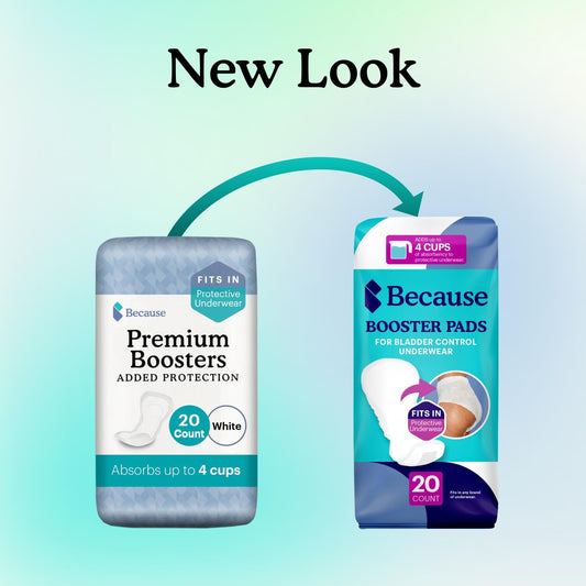 Because Premium Incontinence Booster Pads For Men And Women, Adds Extra Absorbency To Adult Diapers, Super Soft, Adhesive Strip Backing, Unisex, 180 Boosters (9 Packs Of 20)