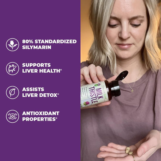 Milk Thistle Supplement for Liver Cleanse Detox & Repair - 80% Silymarin, 25:1 Milk Thistle Extract. Aids Liver Detox & Liver Support. 100% Vegan Liver Supplement. Non-GMO. 60 Tablets