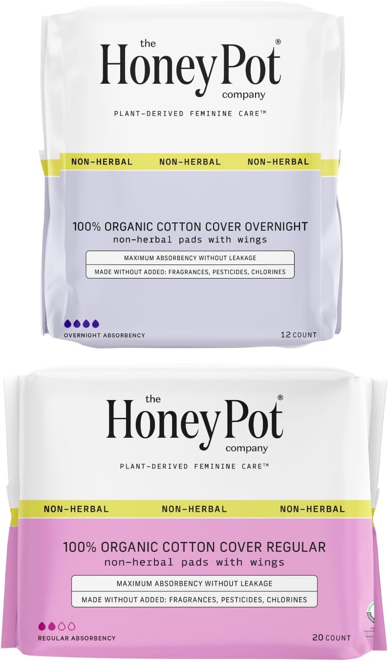 The Honey Pot Company - Pads For Women - Non-Herbal Overnight & Regular Flow Bundle - Organic Cotton Cover & Ultra-Absorbent Pulp Core - Sanitary Pads For Women - Feminine Care - Fsa & Hsa Eligible