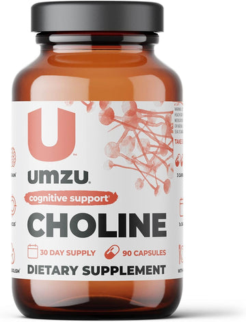 Umzu Choline Supplement For Cognitive And Hormonal Support | Acetylcholine Booster Helps Brain Focus, Memory & Metabolism | Promotes Liver Health & Estrogen Balance (30 Day Supply | 90 Capsules)