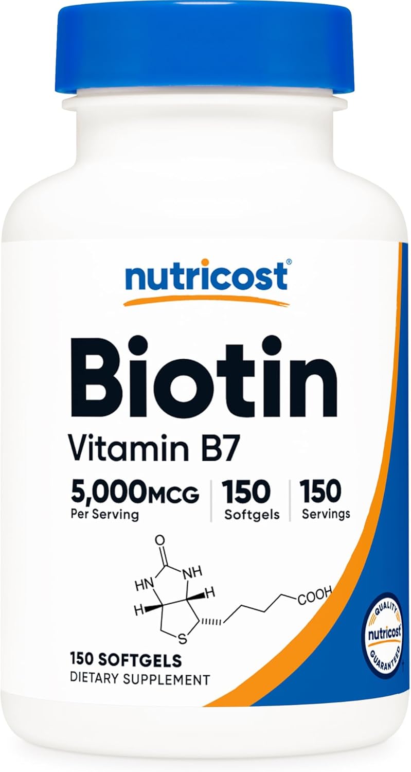 Nutricost Biotin (5,000Mcg) In Coconut Oil 150 Softgels - Vitamin B7 - Gluten Free, Non-Gmo