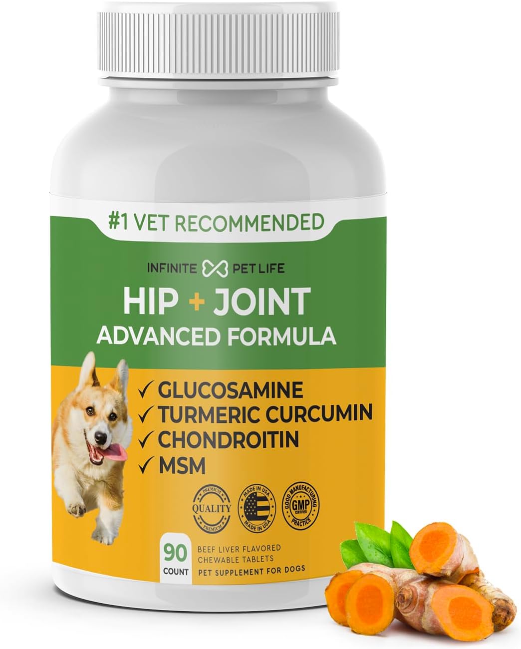 Advanced Hip & Joint Formula - 90 Mobility & Pain Relief Dog Chews - Glucosamine, Chondroitin, MSM, & Turmeric for Superior Joint Health
