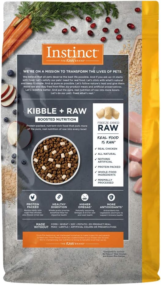Instinct Raw Boost Whole Grain Dry Dog Food, Natural Real Chicken & Brown Rice Recipe Kibble with Omegas + Freeze Dried Raw Dog Food, 20 lb. Bag