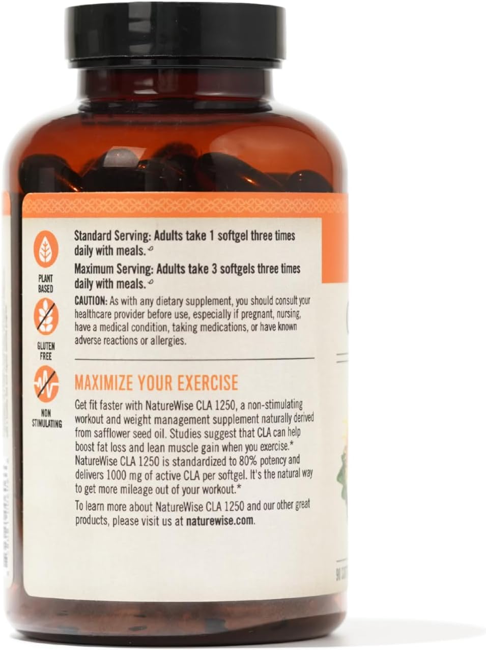 NatureWise CLA 1250 - CLA Supplement with Conjugated Linoleic Acid for Women and Men, Non-Stimulating CLA, Supports Healthy Weight, Fitness Goals - non-GMO, Gluten Free - 90 Softgels[1-Month Supply] : Health & Household