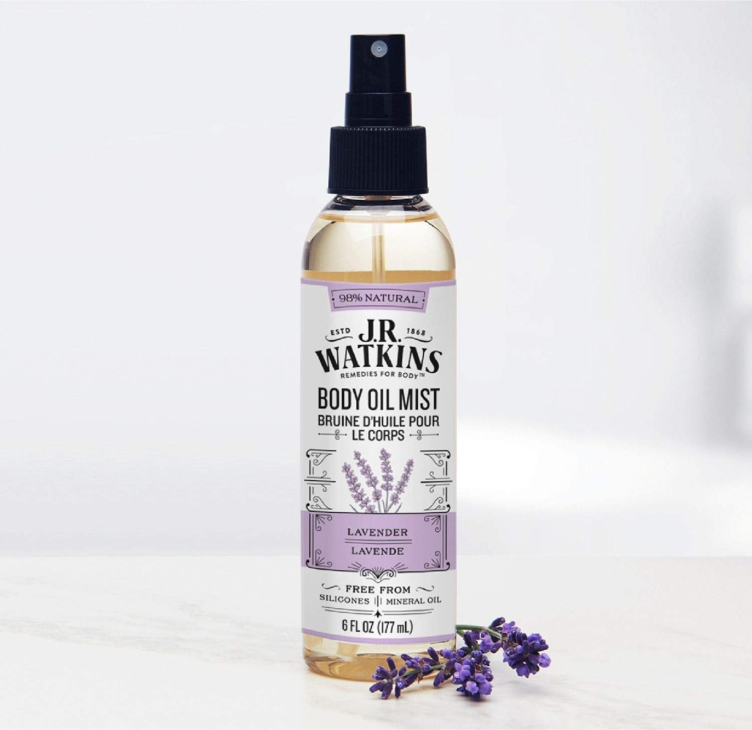 J.R. Watkins Natural Hydrating Body Oil Mist, Moisturizing Body Oil Spray for Glowing Skin, USA Made and Cruelty-Free, Lavender, 6 fl oz, Single : Beauty & Personal Care