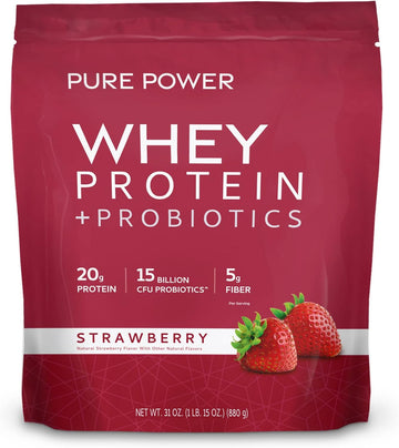 Dr. Mercola Pure Power Whey Gusset, Strawberry, 22 Servings (1 Lb 15 Oz), Non Gmo, Gluten Free, Soy Free