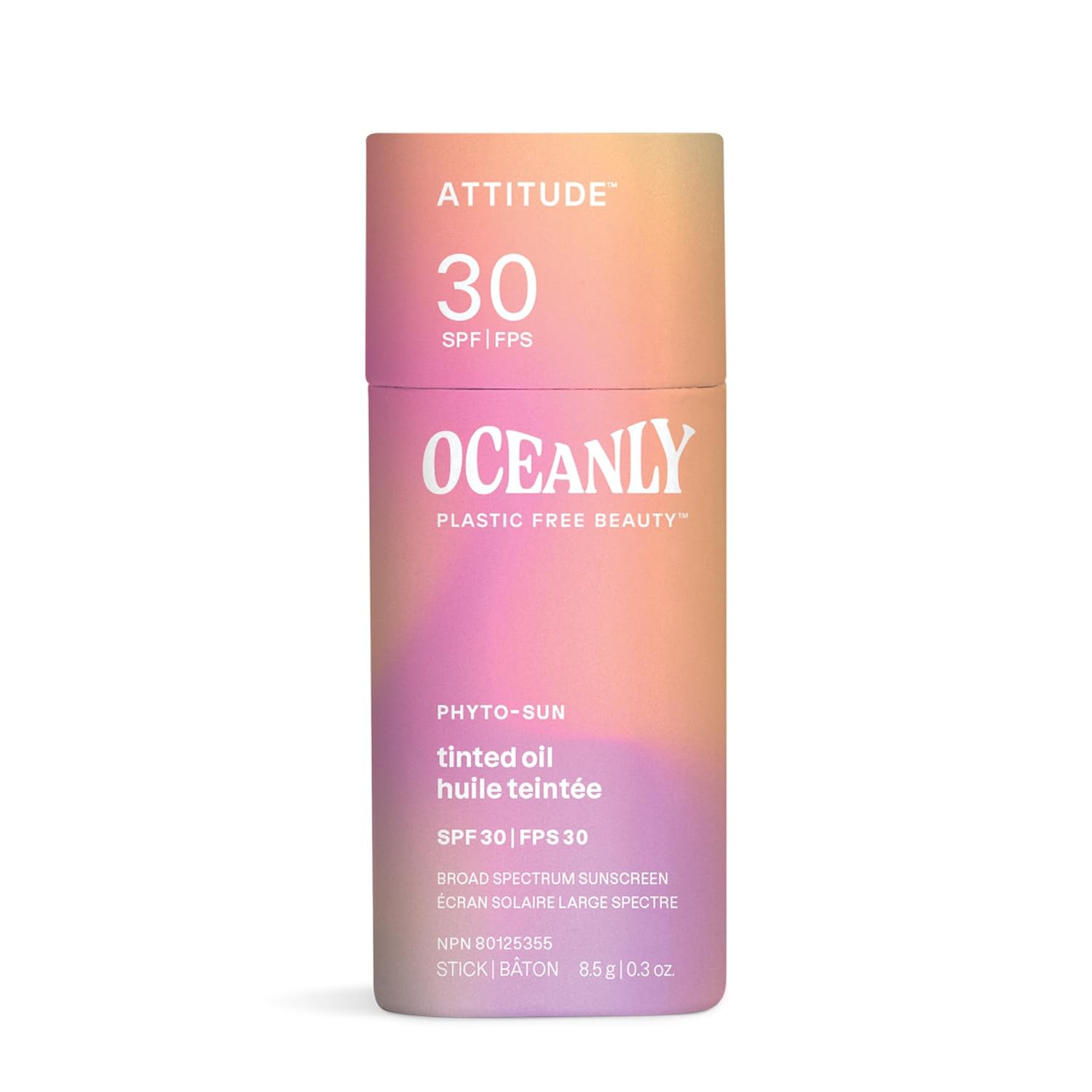Attitude Oceanly Tinted Oil Stick With Spf 30, Ewg Verified, Plastic-Free, Broad Spectrum Uva/Uvb Protection With Zinc Oxide, Universal Tint, Unscented, 0.3 Ounce