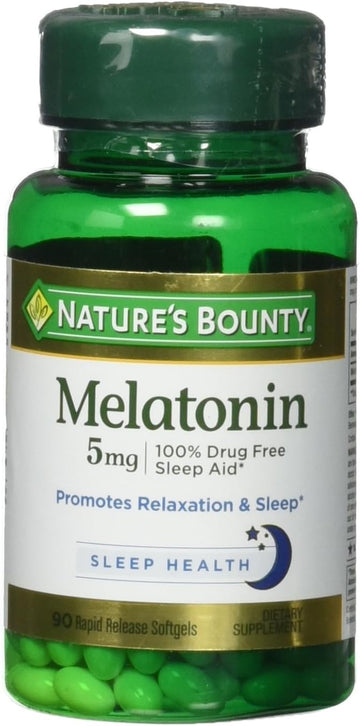 Melatonin By Nature'S Bounty, 100% Drug Free Sleep Aid, Dietary Supplement, Promotes Relaxation And Sleep Health, 5Mg, 90 Rapid Release Softgels