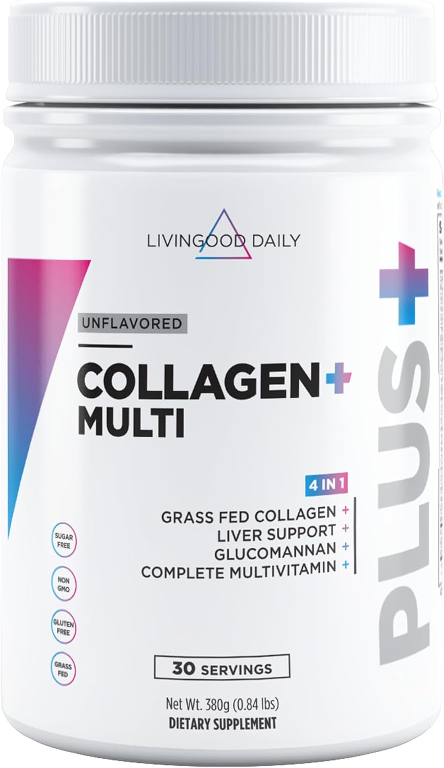 Livingood Daily Unflavored Collagen Powder, 34 Servings - Collagen Protein Powder (Collagen Type 1 And 3) Plus Multivitamin, Milk Thistle & Glucosamine - Hydrolyzed Collagen Peptides - 15.10Oz