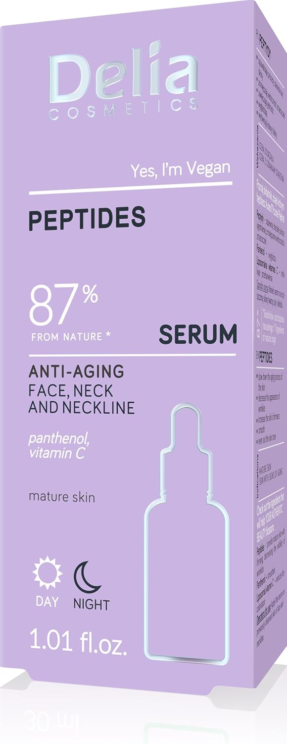 Delia Cosmetics - Anti-Wrinkle Serum - Peptides - Mature Skin - Reduces Wrinkles. Evens Out Skin Tone. Delay Aging Process - Smooth, Firm Skin - Vegan - 30Ml