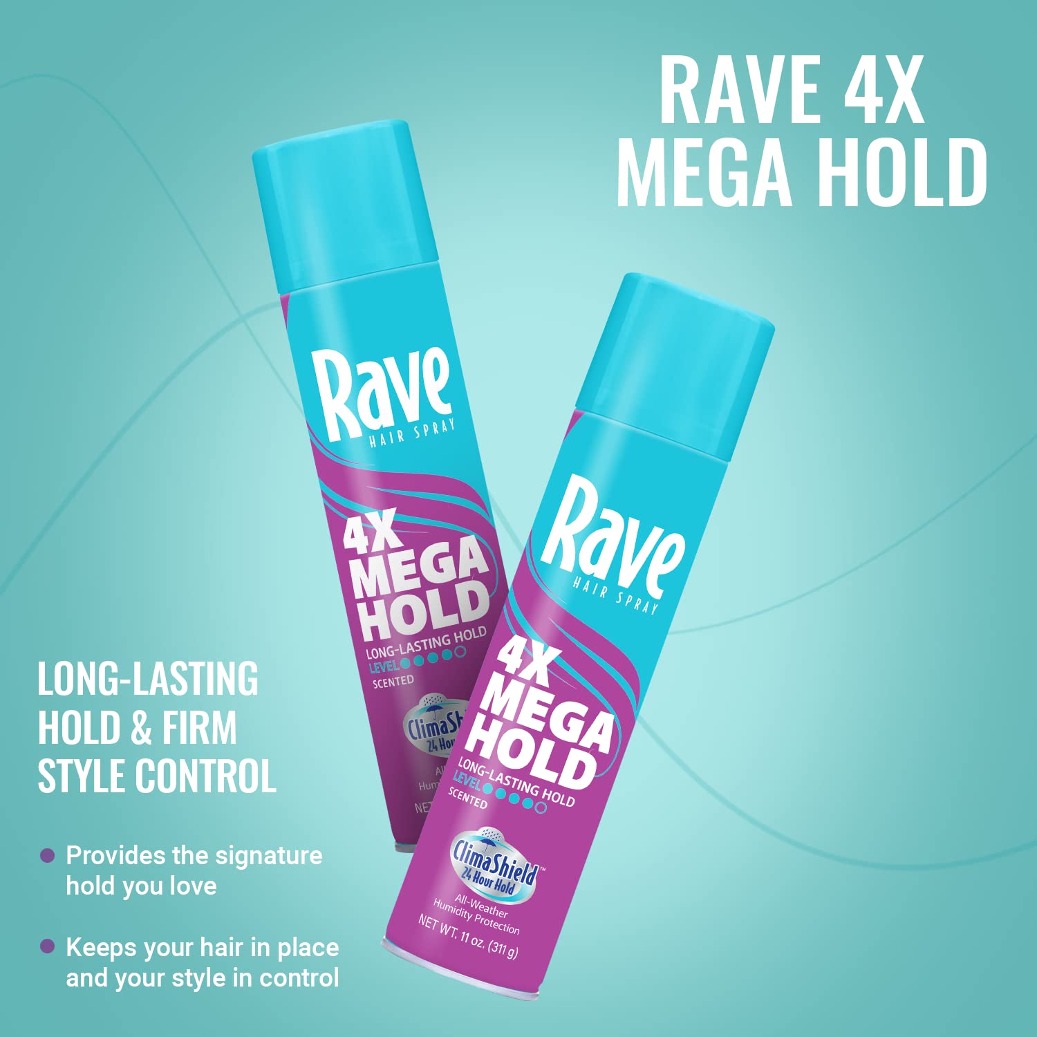 Rave Hair Spray 4X Mega Hold, Long-Lasting Hold With Climashield Technology, 1.5 Oz : Beauty & Personal Care