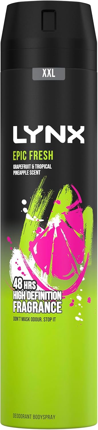 Lynx Epic Fresh Aerosol Body Spray Men'S Deodorant Spray With A Grapefruit & Tropical Pineapple Scent For 48 Hours High Definition Fragrance 6X 250 Ml