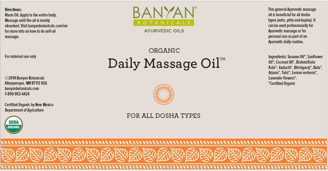 Banyan Botanicals Daily Massage Oil – Organic Ayurvedic Massage Oil – for All Skin Types & Doshas – Moisturizes, Nourishes The Tissues & Calms The Mind – 12. – Non GMO Sustainably Sourced Vegan