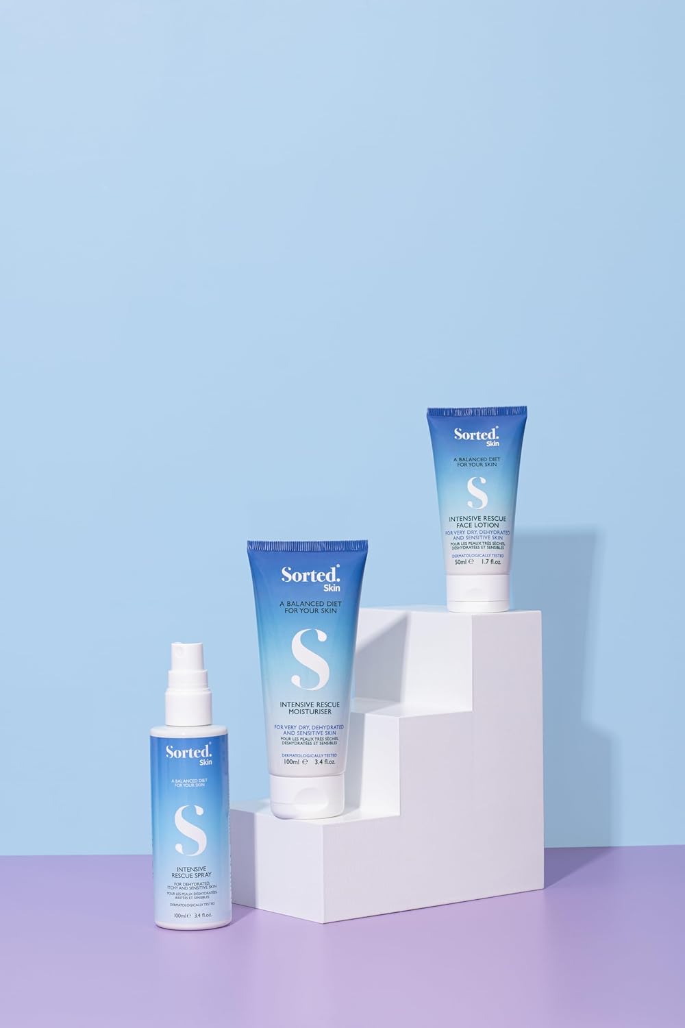Sorted Skin Intensive Rescue Trio Bundle for Dry, Dehydrated and Sensitive Skin to Help Soothe, Nourish and Reduce Itchiness includes Spray 1 x 100ml, Face Lotion 1 x 50ml and Moisturiser 1 x 100ml : Amazon.co.uk: Beauty