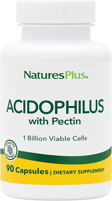 Natures Plus Acidophilus With Pectin - 90 Capsules - Probiotic Supplement With 1 Billion Viable Cells & Pectin - Vegan, Gluten Free - 90 Servings