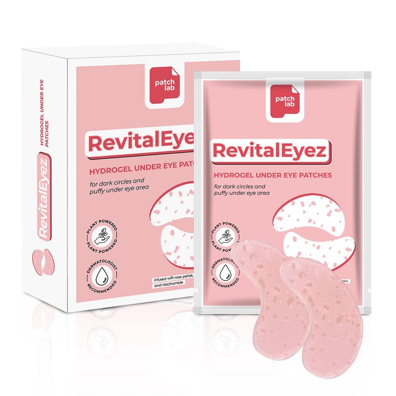 Revitaleyez Brightening Hydrogel Under Eye Patch With Niacinamide, Collagen & Rose Petals For Puffy Eyes, Wrinkles, Dark Circles (10 Pairs)