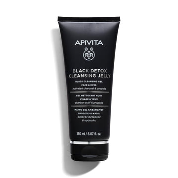 Apivita Black Detox Cleansing Jelly | Detoxifying Face & Eye Cleansing Gel With Activated Charcoal & Propolis, 150 Ml / 5.07 Oz
