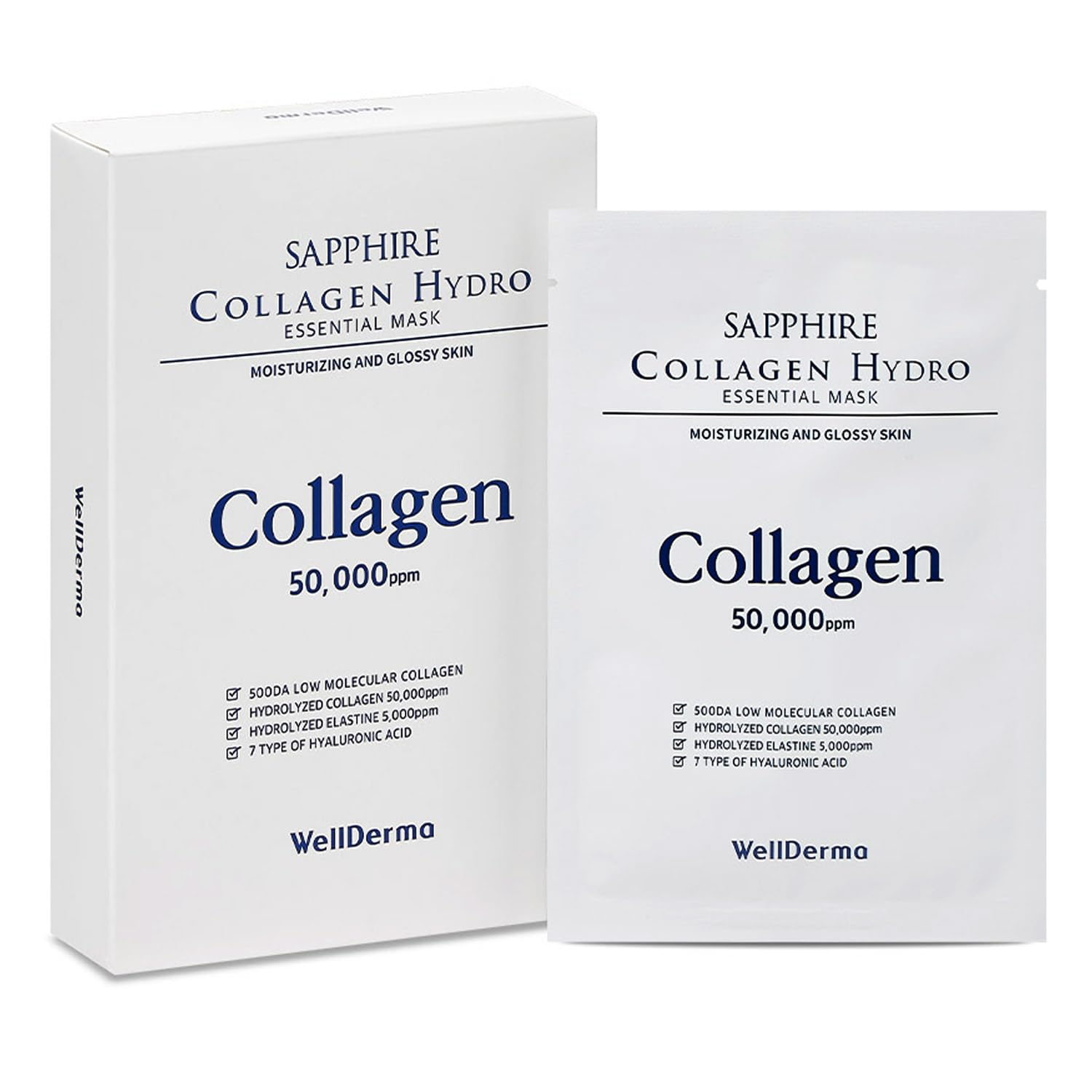 Wellderma Collagen Impact Sapphire Eye Mask +Sapphire Collagen Hydro Essential Mask 10 Sheets Skin Brightening, Soothing Calming, Remove Dark Spots, Hyaluronic Acid, Reduce Redness