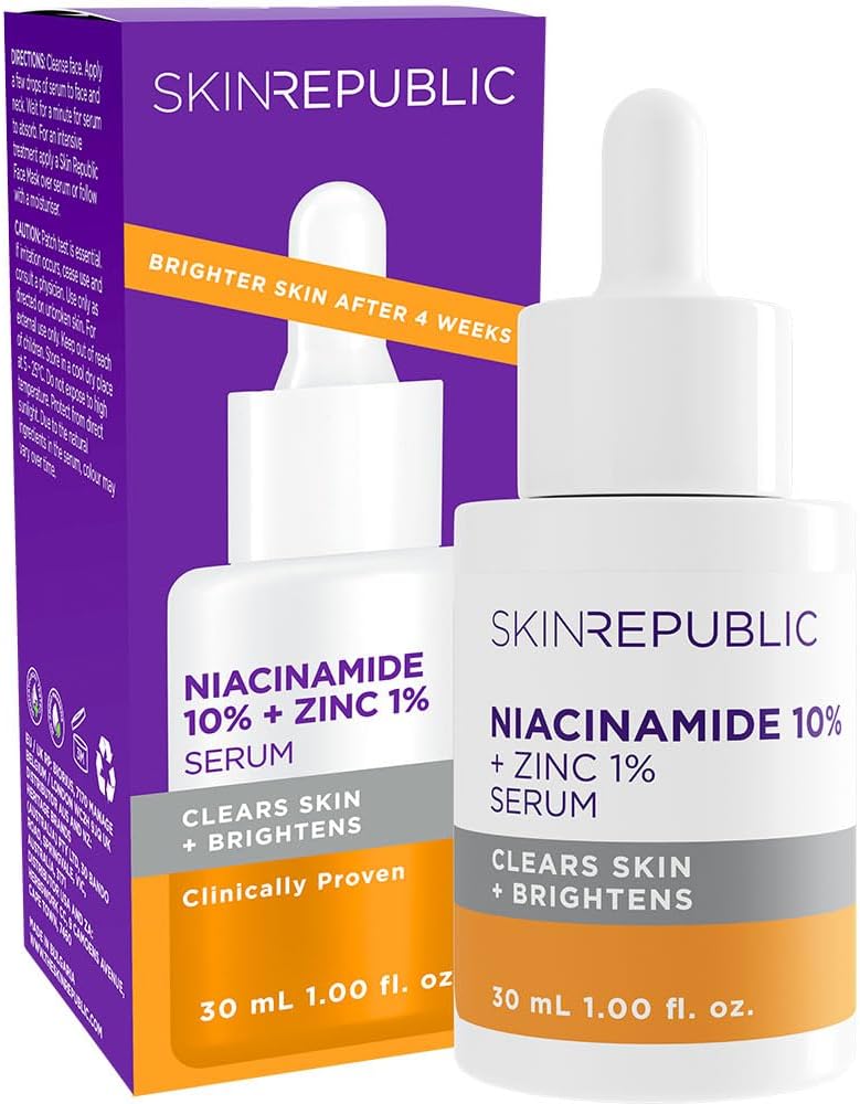 Skin Republic Niacinamide 10% + Zinc 1% Brightening Serum, Minimises Excess Oil, Pigmentation & Uneven Skin Tone (30Ml)