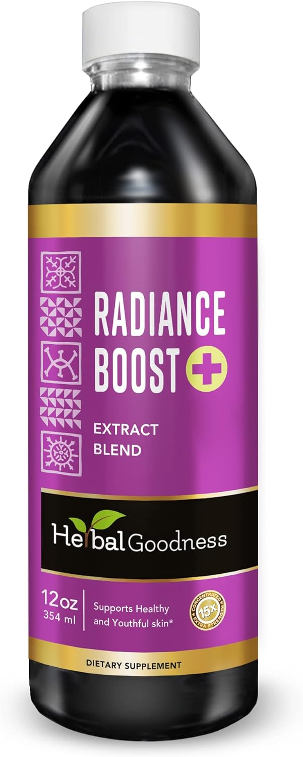 Herbal Goodness Radiance Boost Extract Blend - Natural, Non-GMO - Glow, Radiant Skin, Supple Skin, Skin Support - 12oz Liquid - 1 Bottle : Health & Household