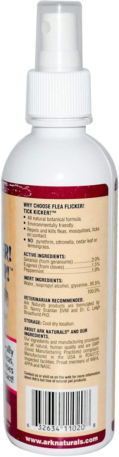 Ark Naturals Flea Flicker Tick Kicker Flea and Tick Repellent, for Cats and Dogs, Repels and Kills Fleas, Ticks, and Mosquitoes, Natural Botanical Formula, 8 oz. Bottle : Pet Flea Drops : Pet Supplies