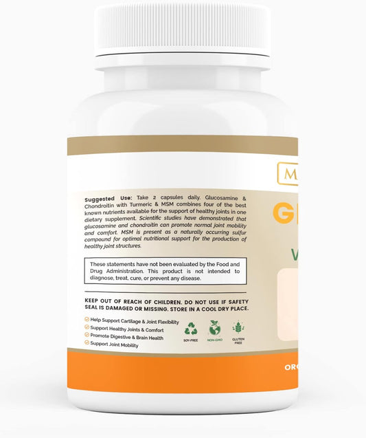 Glucosamine Chondroitin With Turmeric & Msm For Healthy Joints, 60 Veggie Capsules