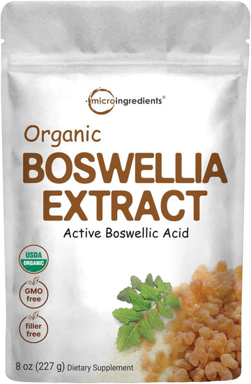 Micro Ingredients Organic Boswellia Serrata Extract Powder, 8 Ounce, Pure Boswellia Supplement with 65% Boswellic Acid, Supports Joints, Knees and Bones Health, Non-GMO, Pet Friendly, India Origin
