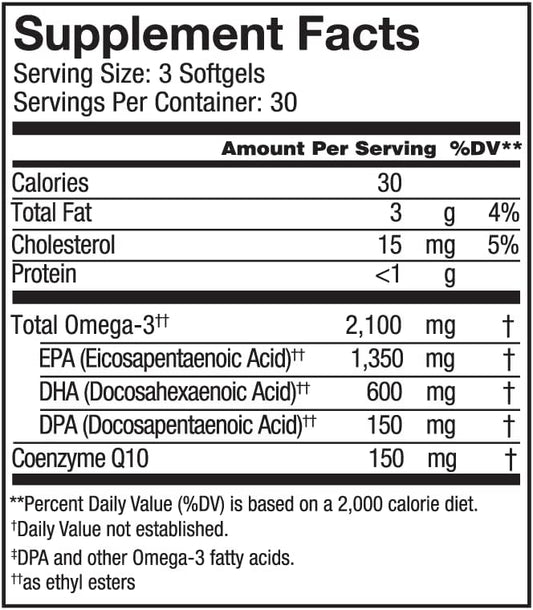 Oceanblue Professional Omega-3 2100 With Coq10 – 90 Ct – Triple Strength Fish Oil Supplement With High-Potency Epa And Dha, And Coq10 – Orange Flavor (30 Servings)