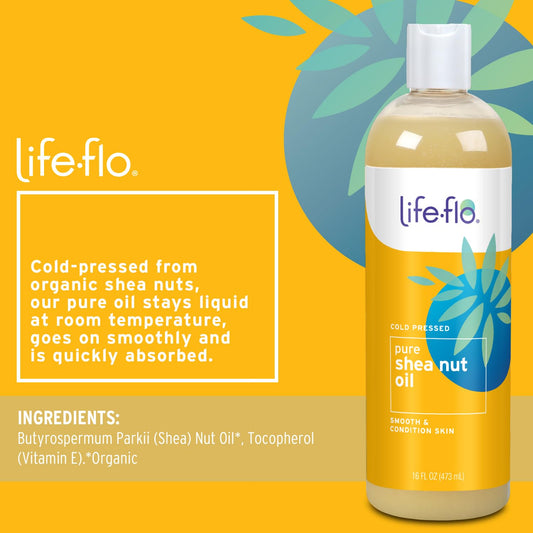 Life-Flo Pure Shea Nut Oil, Cold Pressed, Hair Care, Skin Care, Multi-Purpose Body Oil Nourishes Dry Hair And Skin, Stays Liquid At Room Temperature, 60 Day Guarantee, Not Tested On Animals, 16Oz