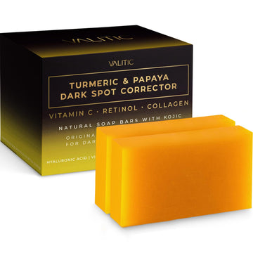 Valitic Papaya And Turmeric Kojic Acid Soap Bar - Dark Spot Corrector Skin Care Cleansing Bar - Infused With Vitamin C, Hyaluronic Acid, Collagen, Retinol, Olive Oil - 2 Pack