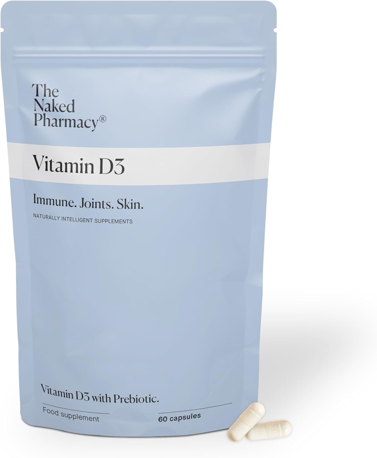 The Naked Pharmacy | Vitamin D3 Supplements | For Immune System | Bones, Joints & Teeth | With Natural Prebiotic Baobab | High Strength | No Additives | Vegan | 60 Capsules