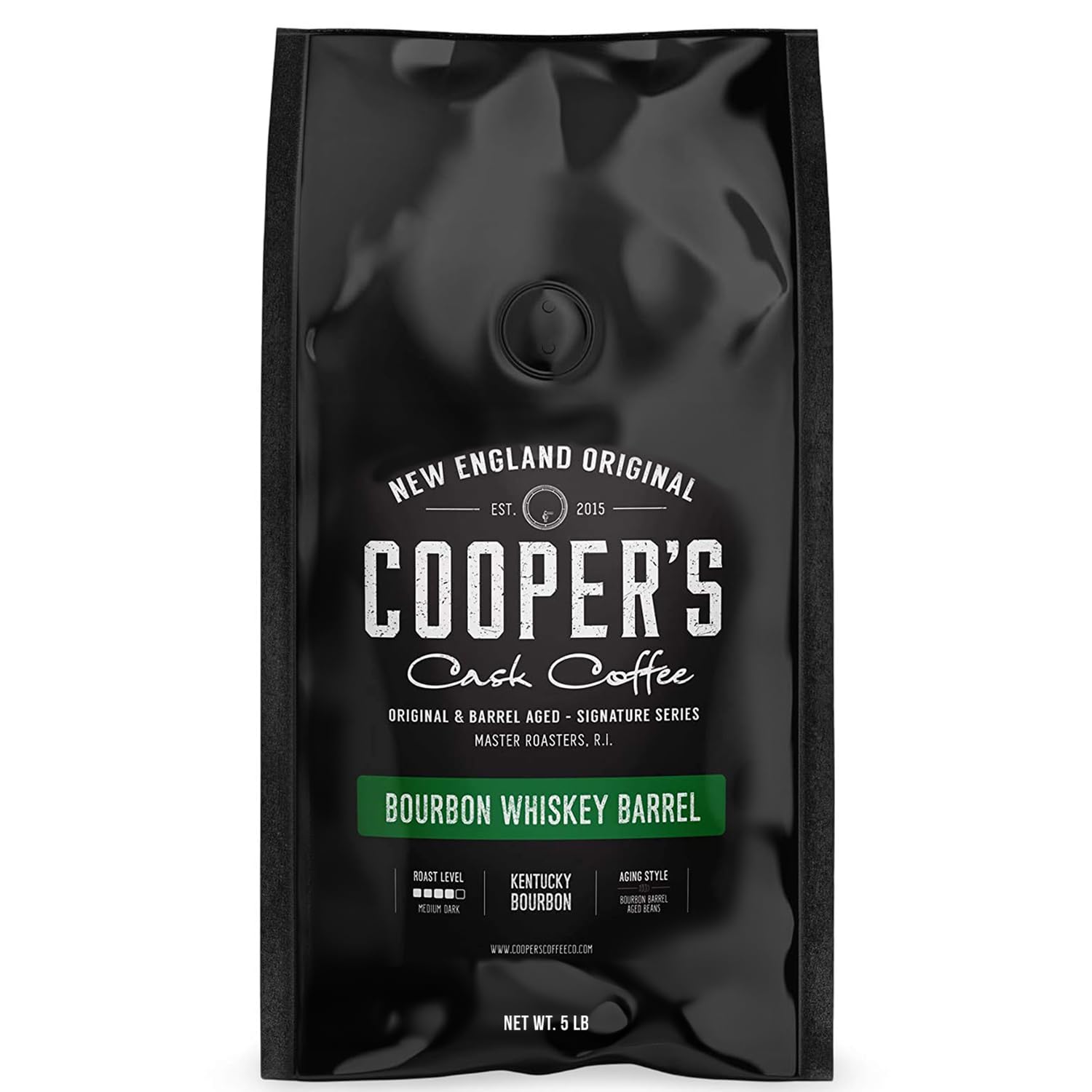 Bourbon Whiskey Barrel Aged Coffee - Whole Bean, Single Origin Grade 1 Colombian Aged In Kentucky Bourbon Whiskey Barrels - 5Lb Bags