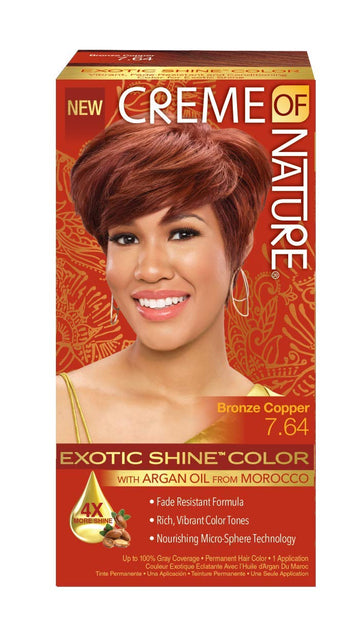 Exotic Shine Hair Color by Creme of Nature, 7.64 Bronze Copper, with Argan Oil from Morocco, 1 Application : Chemical Hair Dyes : Beauty & Personal Care