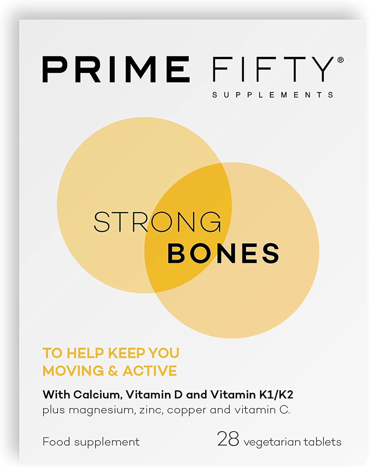 Prime Fifty Strong Bones Supplements – 28 Multivitamin Tablets With Calcium, Magnesium, Zinc, Copper & Vitamins – Developed For Over 50S To Help Keep You Active