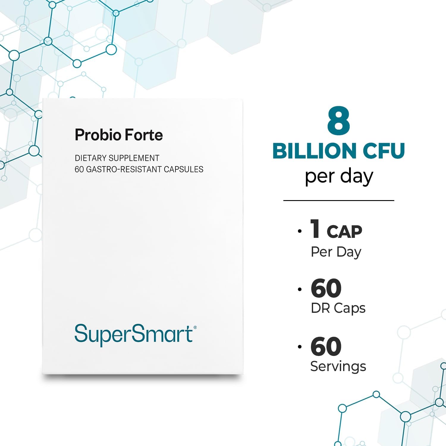 Supersmart - Probio Forte 8 Billion Cfu Per Capsule (Advanced Formula) - Daily Probiotics Supplement For Women & Men | Non-Gmo & Gluten-Free - 60 Dr Caps : Health & Household