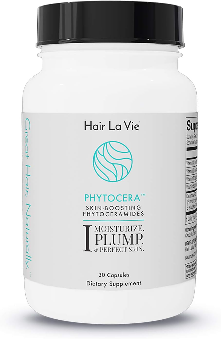Hair La Vie Phytocera Dry Skin Supplement for Women - Phytoceramides for Aging Skin - Rice Based and Gluten Free - Glowing Skin Vitamins