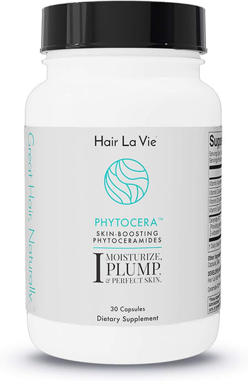 Hair La Vie Phytocera Dry Skin Supplement for Women - Phytoceramides for Aging Skin - Rice Based and Gluten Free - Glowing Skin Vitamins
