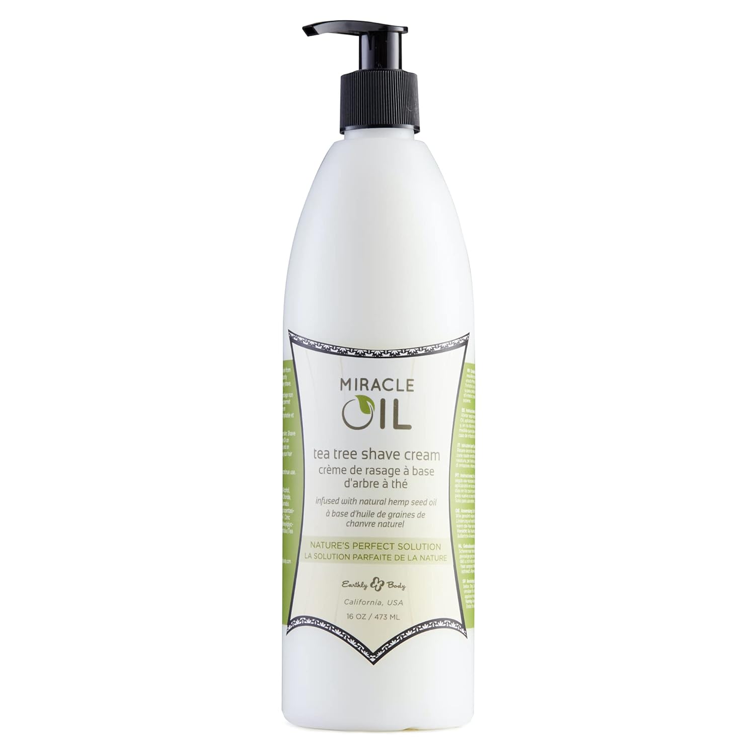 Earthly Body Miracle Oil Shave Cream - Helps Reduce Nicks, Small Cuts & Skin Irritation - With Tea Tree, Hemp Seed & Argan Oils - 100% Vegan, Cruelty Free