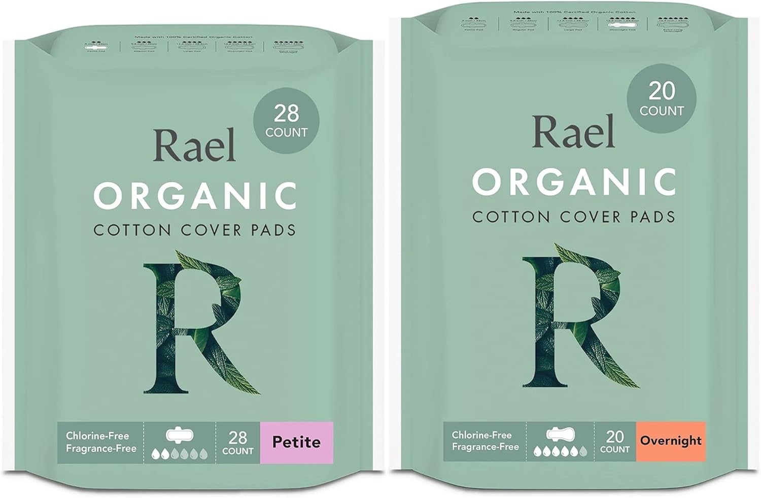 Rael Period Bundle - Organic Cotton Cover Petite Pads (28 Count) & Overnight Pads (16 Count)