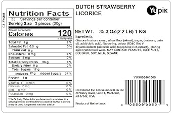 Yupik Dutch Strawberry Licorice, Classic Candy, 2.2 Lb, Pack Of 1