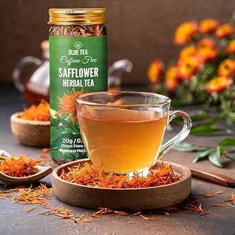 Blue Tea - Safflower Flower Tea Loose Leaf - 1.40 Oz (Pack Of 2) | Anti-Oxidant Rich | Herbal Tea | Kusum Flower | Natural Ingredients - Calming Tea - Caffeine Free - Non-Gmo | Pet Jar Packaging