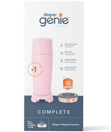 Playtex Diaper Genie Complete Pail With Built-In Odor Controlling Antimicrobial, Includes Pail & 1 Refill, Pink