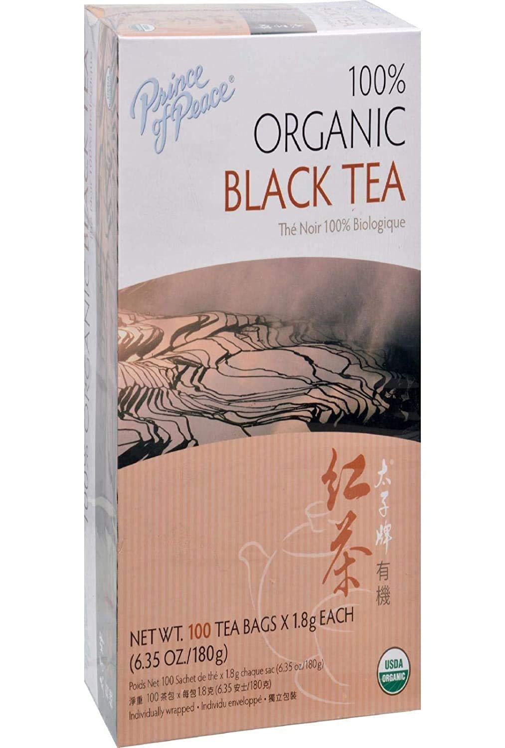 Prince Of Peace Organic Black Tea, 100 Tea Bags – 100% Organic Black Tea – Unsweetened Black Tea – Lower Caffeine Alternative To Coffee – Herbal Health Benefits