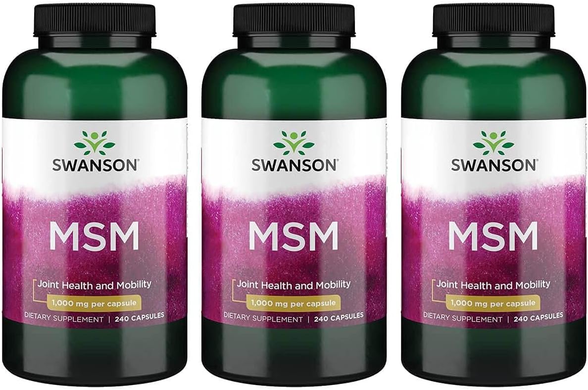 Swanson Msm - Essential Minerals Promoting Mobility & Joint Health Support - Helps To Maintain Connective Tissue Health Including Cartilage, Collagen, & Hair - (240 Capsules, 1000Mg Each) 3 Bottles